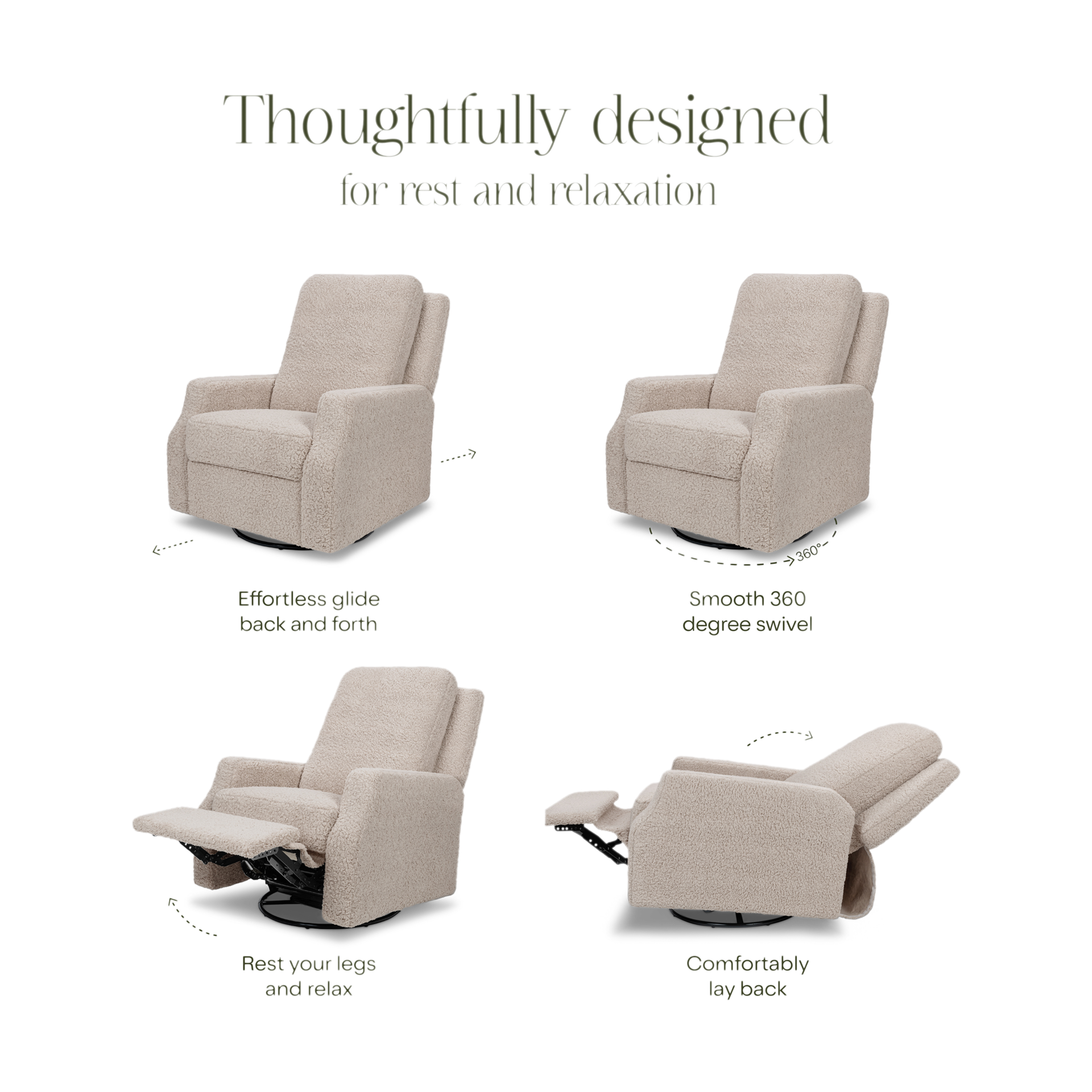 Namesake Crewe Recliner and Swivel Glider - Earl Grey Shearling.