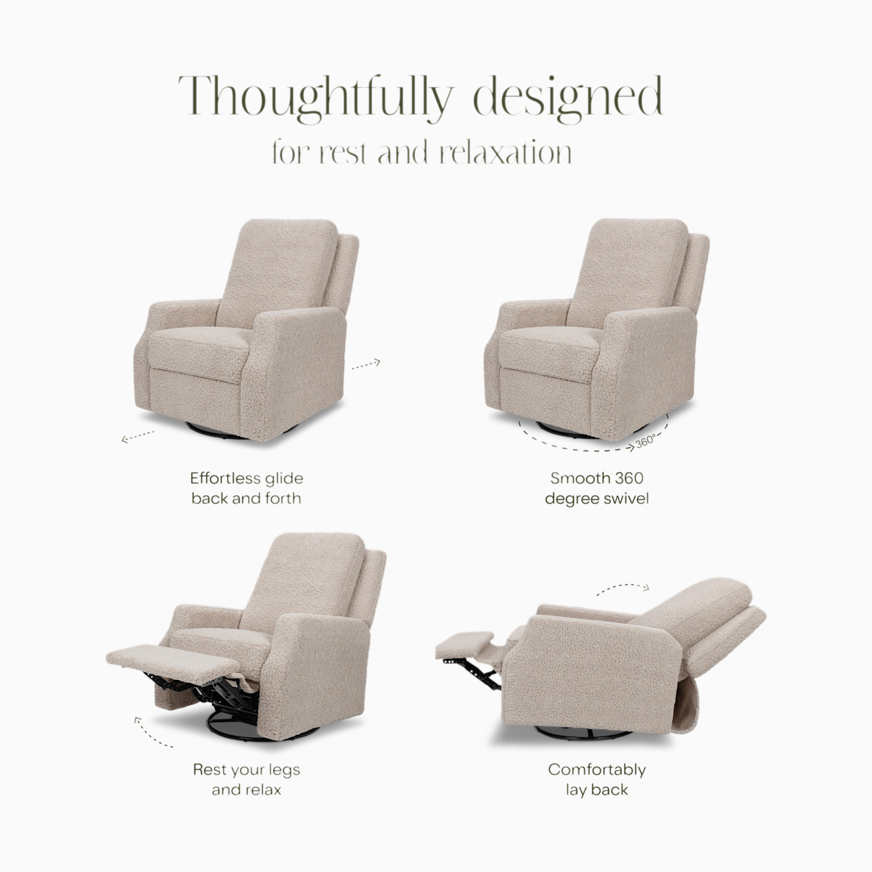 Namesake Crewe Recliner and Swivel Glider - Earl Grey Shearling.