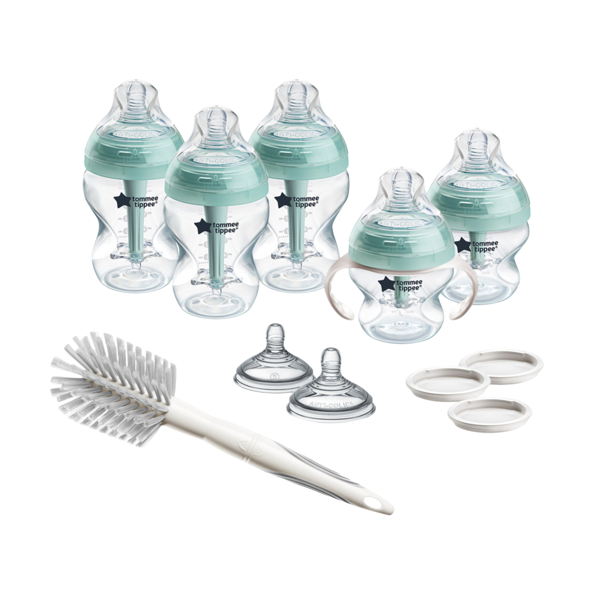 Tommee Tippee Advanced Anti-Colic 12 Piece Set, 5 oz and 9 oz BPA Free Bottles, Newborn 0+ Months, Includes Slow & Medium-Flow Breast-Like Nipples and Bottle Handles and Cleaning Brush