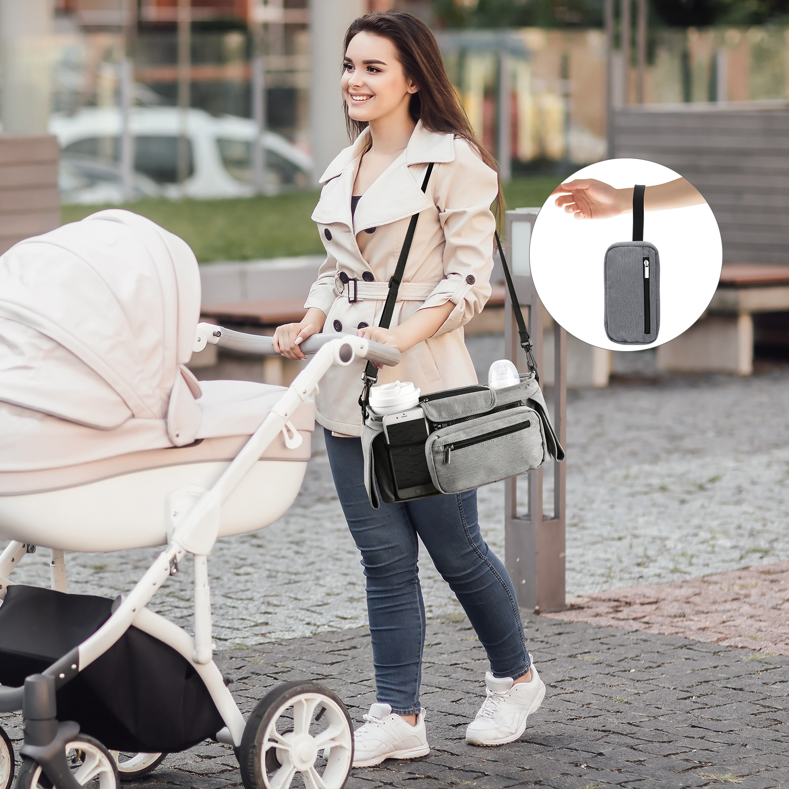 Momcozy Stroller Organizer - Grey.