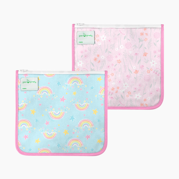 GREEN SPROUTS Reusable Insulated Storage Bags (2 Pack) - Aqua Rainbows.