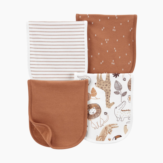 Carter's Burp Cloths (4 Pack) - Brown/Stripes/Safari/Solid.