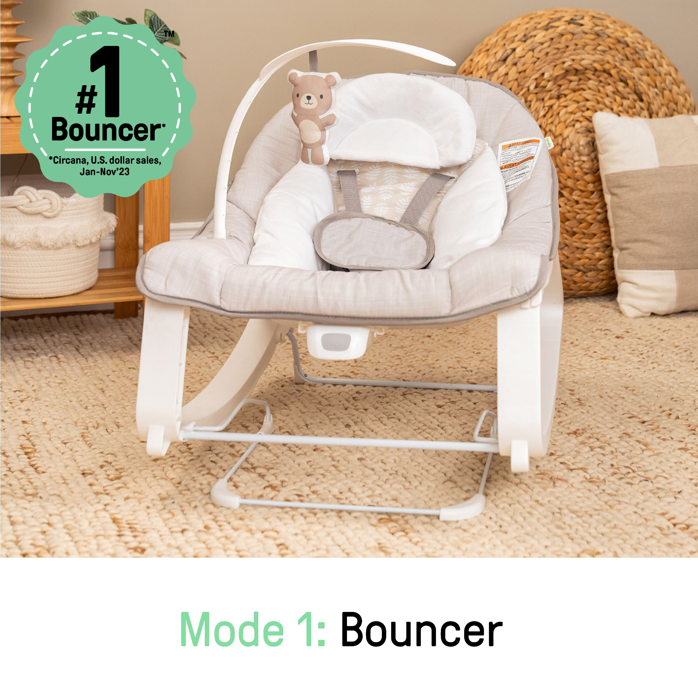 Ingenuity Ingenuity Keep Cozy 3-in-1 Grow with Me Baby Bouncer, Rocker & Toddler Seat.