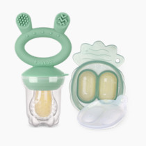 Haakaa Baby Fruit Food Feeder & Mini Freezer Nibble Tray Combo, Breastmilk Popsicle Molds for Cooling Relief, BPA Free Silicone Feeder for Safe Infant Self Feeding, 4 Month+ (Pea Green)