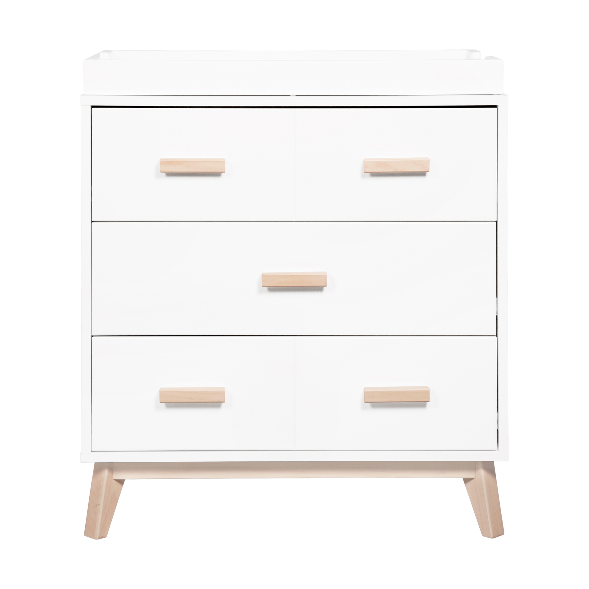 babyletto Scoot 3-Drawer Changer Dresser with Removable Changing Tray - White / Washed Natural.