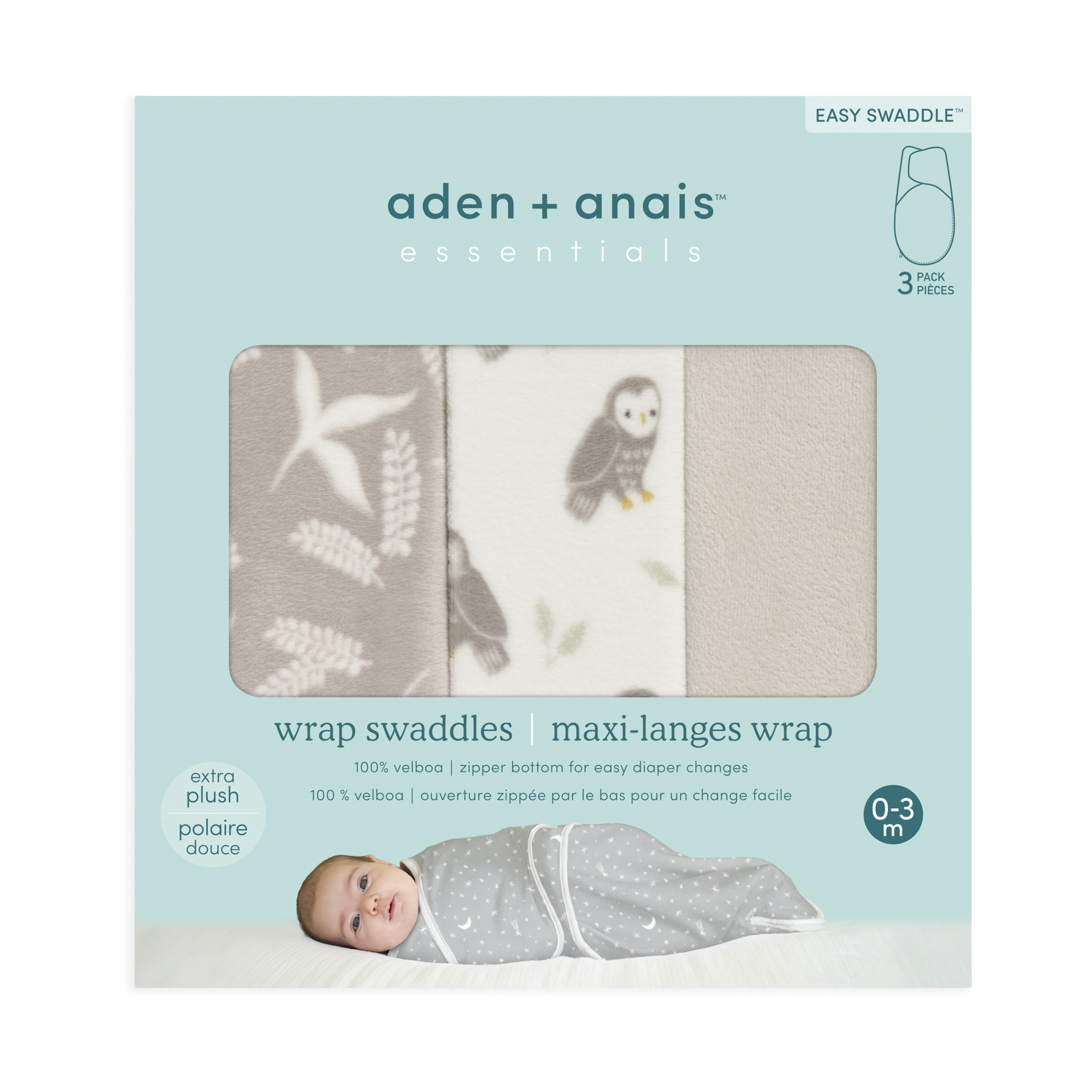Aden + Anais Essentials Wrap Swaddles Minky (3 Pack) Rockland Marsh