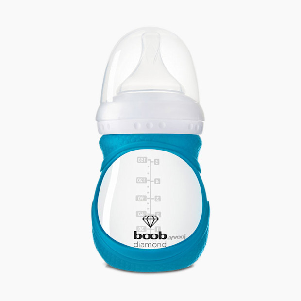 Joovy Boob Diamond Glass Bottle with Silicone Sleeve - Turquoise, 5 Oz, 1.