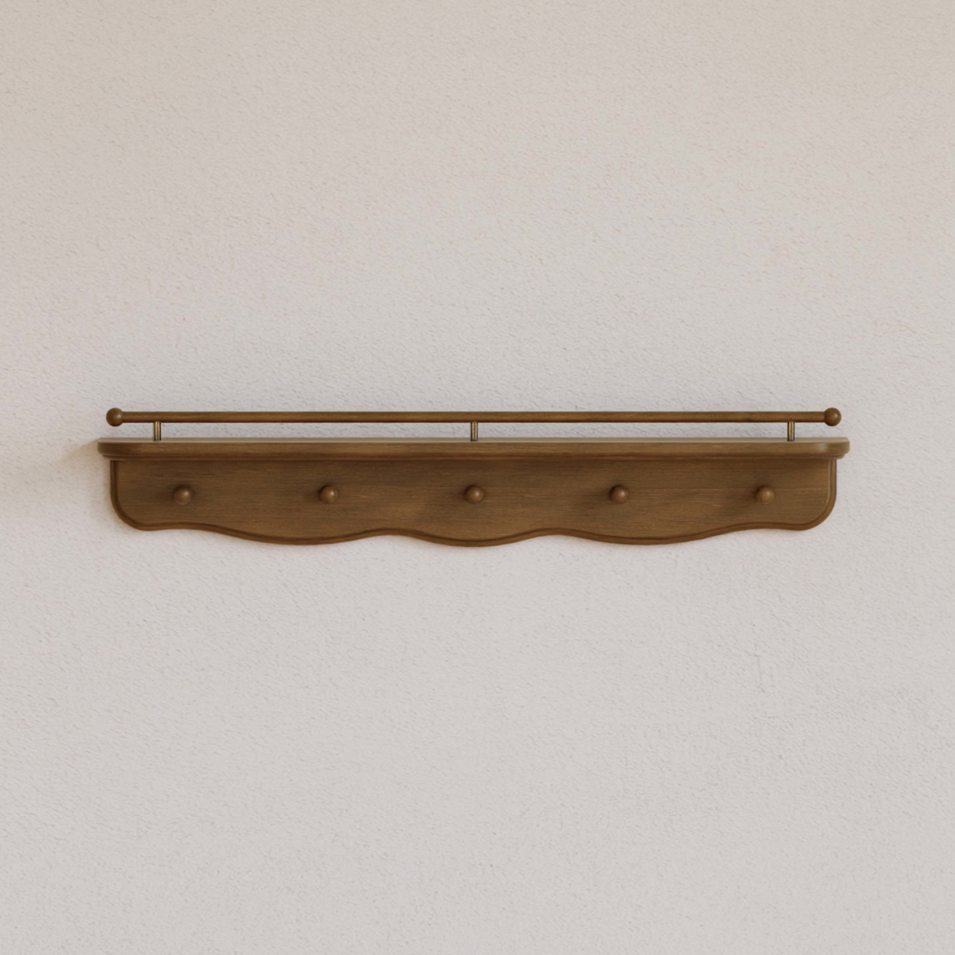 Namesake Liberty 31" Wall Shelf with Hooks - Natural Walnut, Contemporary.