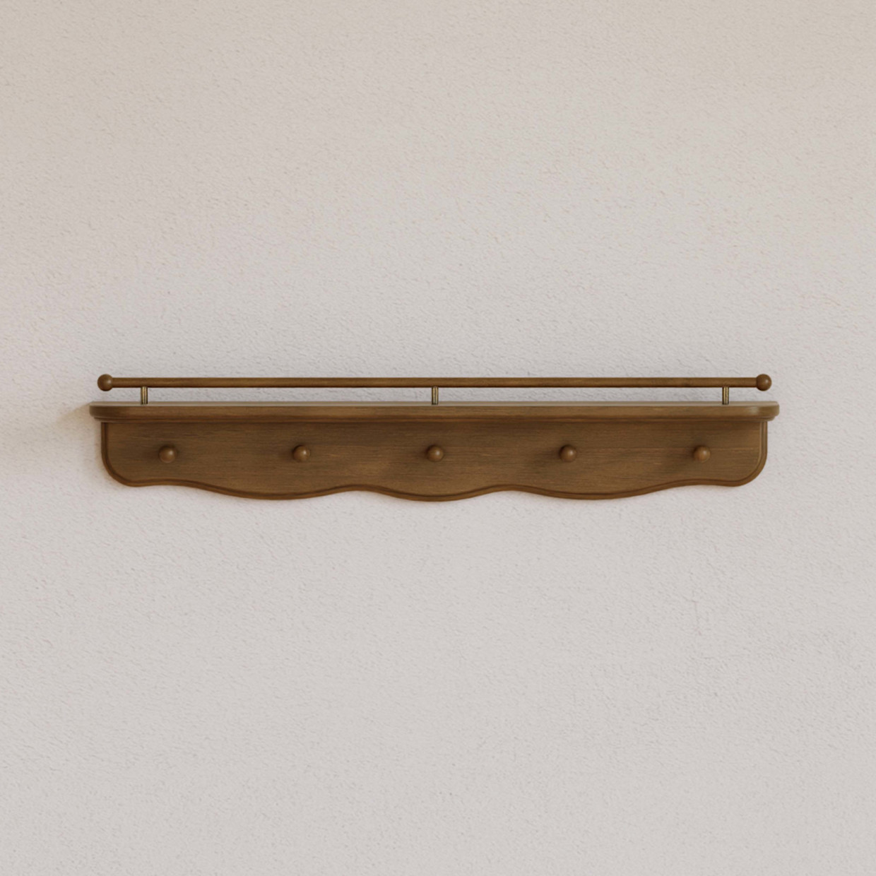 Namesake Liberty 31" Wall Shelf with Hooks - Natural Walnut, Contemporary.