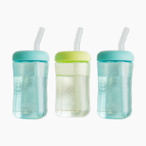 The First Years Squeeze & Sip Toddler Straw Cups - Squeezable Transition Sippy Cup with Silicone Straw - Toddler Feeding Supplies - 7 Oz - 3 Count - Ages 6 Months and Up