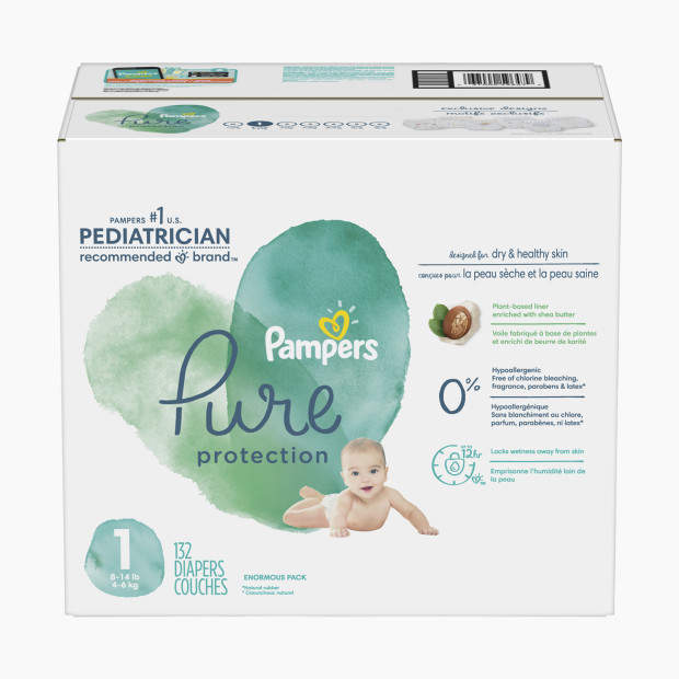Pampers Pure Protection Disposable Diapers, Enormous Pack - Size 1, 132 Count.