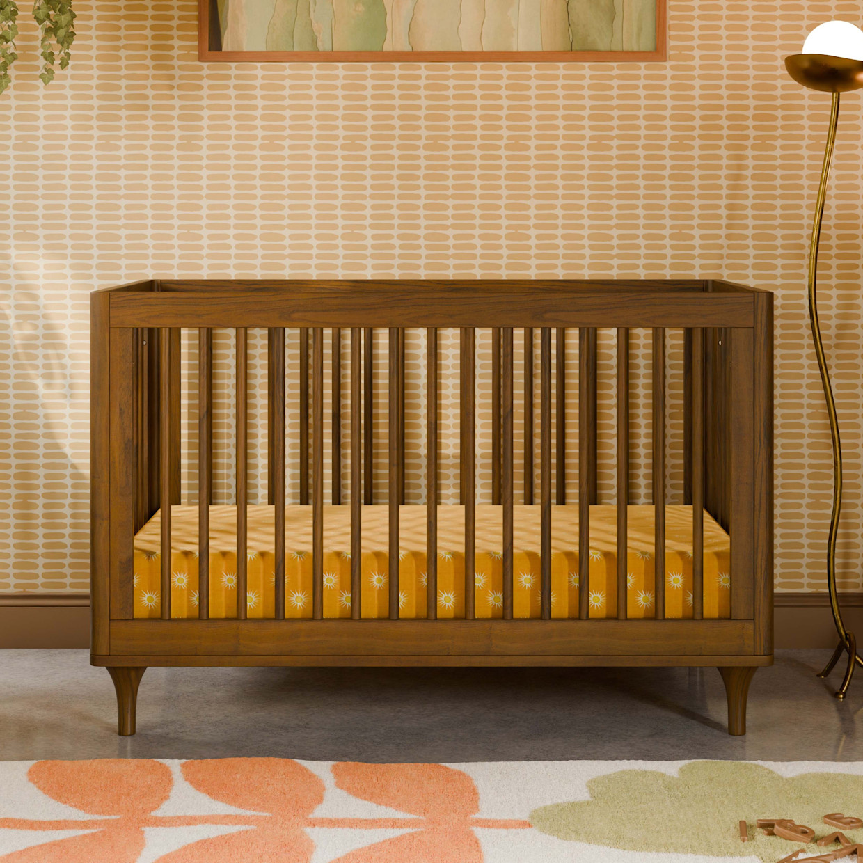 babyletto Lolly 3-in-1 Convertible Crib with Toddler Bed Conversion Kit - Natural Walnut.