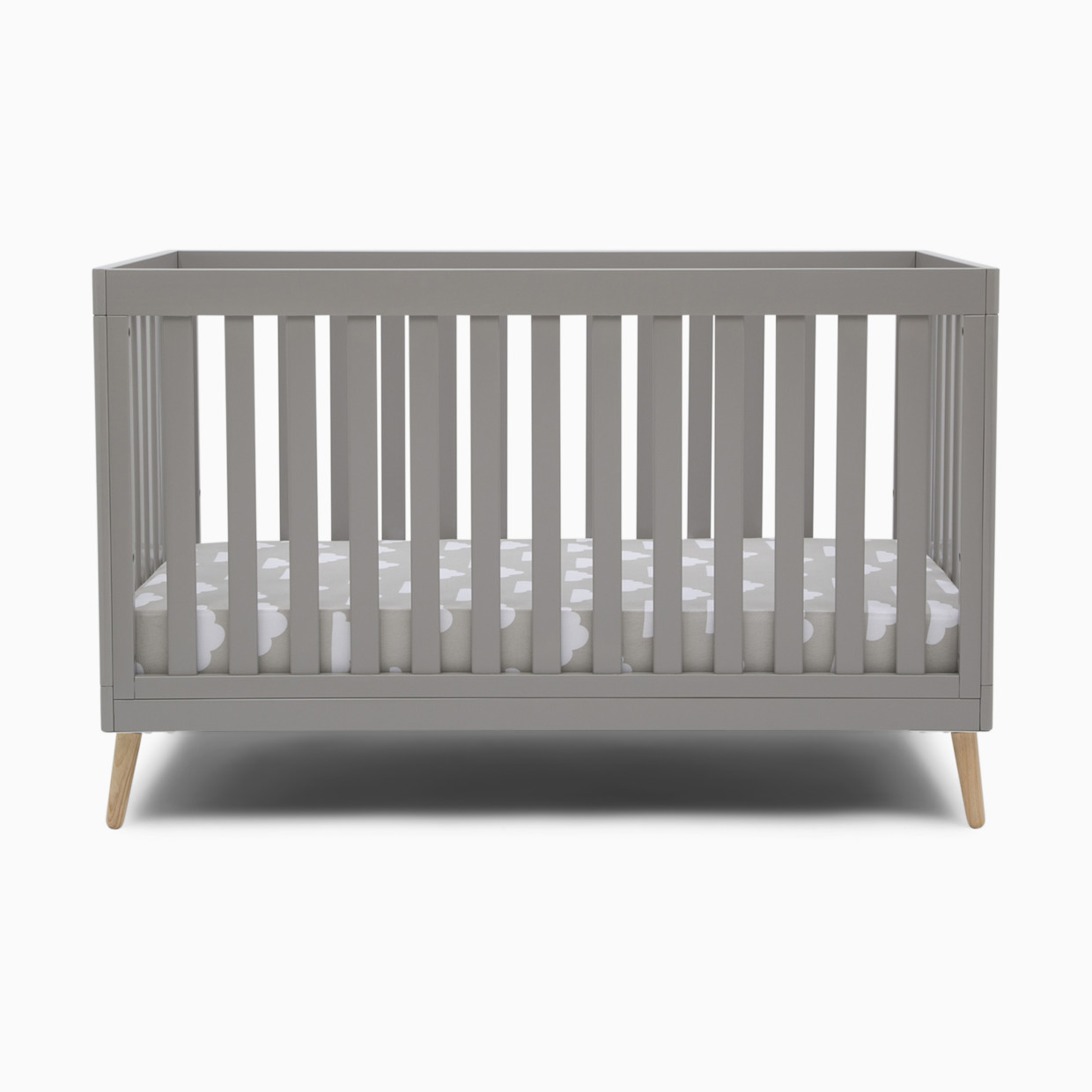 Delta Children Essex 4-in-1 Convertible Baby Crib - Grey With Natural Legs.