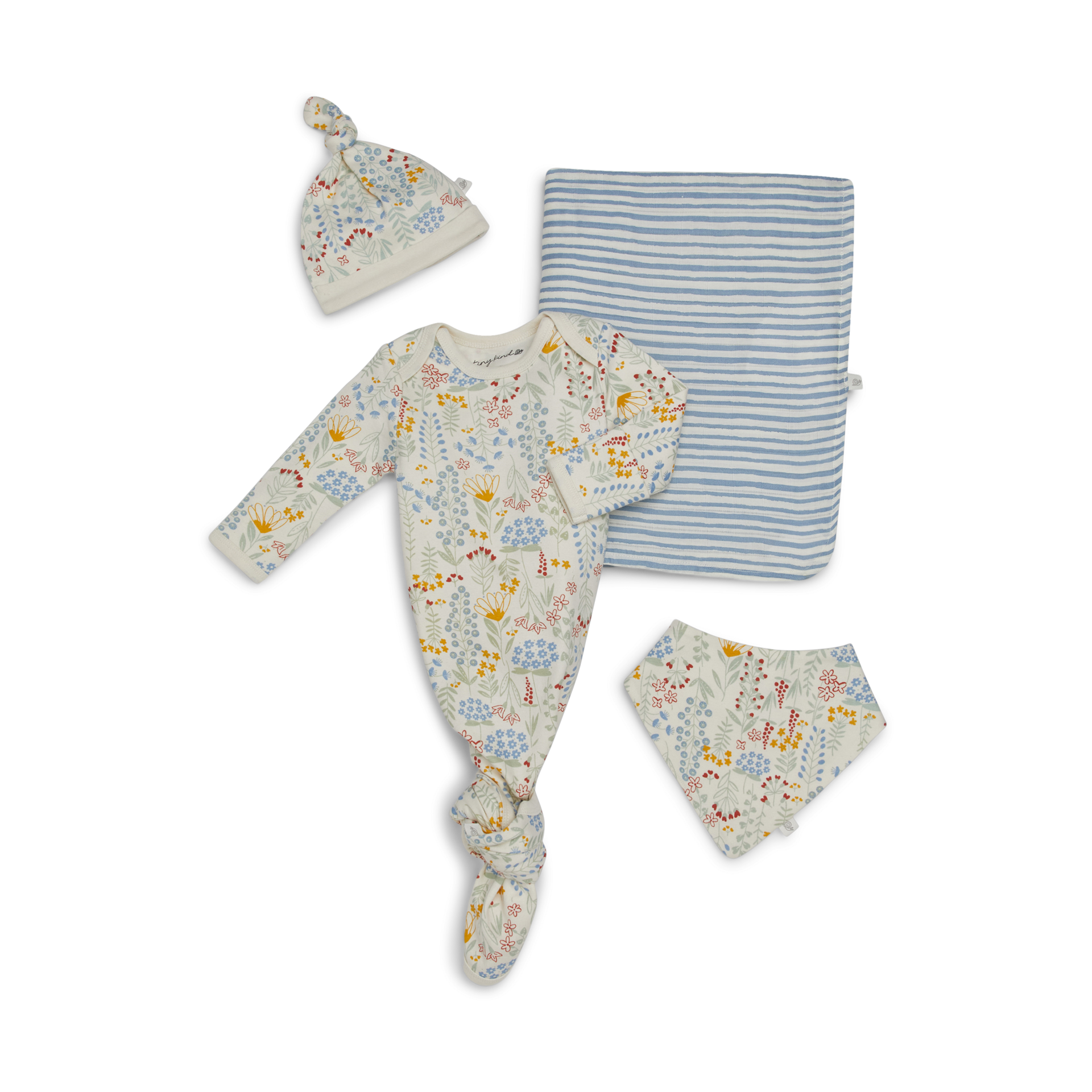 Tiny Kind The Knotted Gown 4 Piece Set - Multi Floral, 0-3 M.