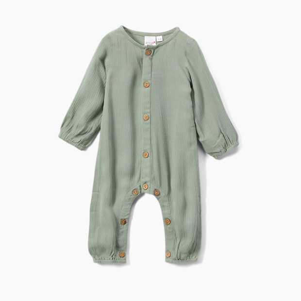 Sassy Minor Long Sleeve Romper - Sage, 3-6 Months.