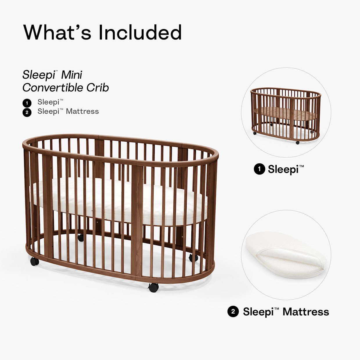 Stokke Sleepi Convertible Crib with Mattress - Warm Brown/White.