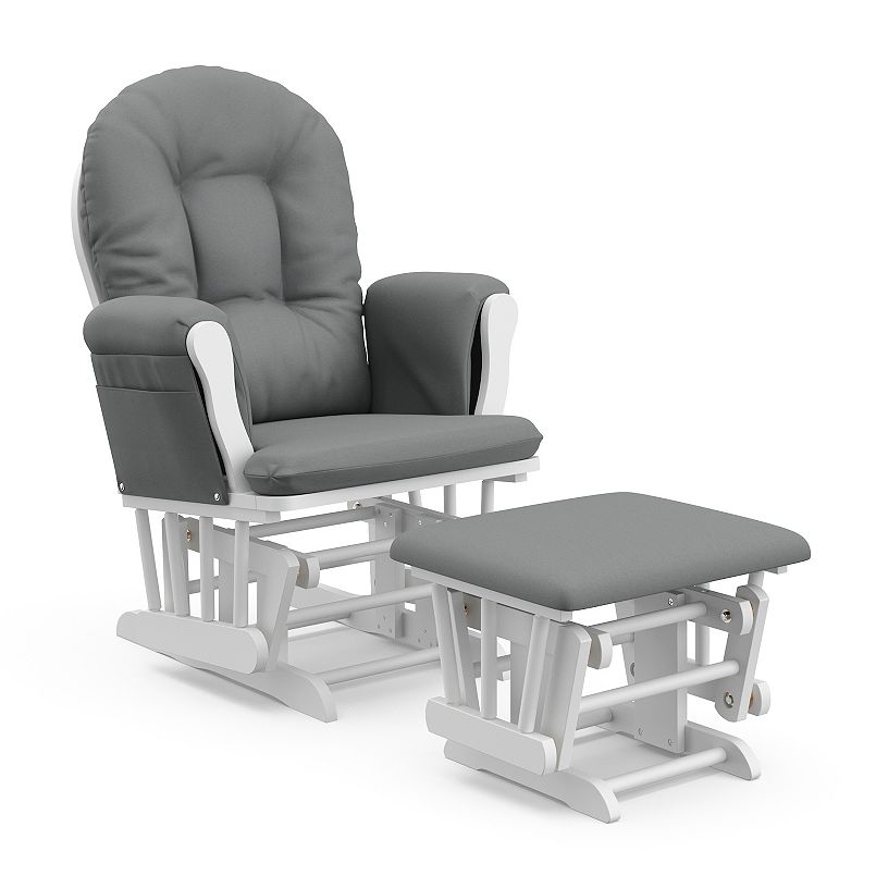Storkcraft Premium Hoop Glider & Ottoman (White/Gray) — GREENGUARD Gold Certified Nursery Glider, Solid Wood Craftsmanship, Smooth-Gliding Nursery Chair and Ottoman, Award-Winning