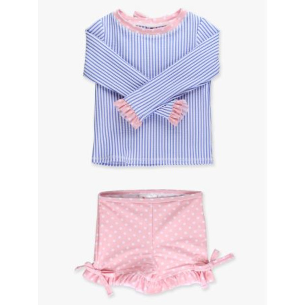 Long Sleeve Rashguard Ruffle Shorts 2-Piece Swimsuit.