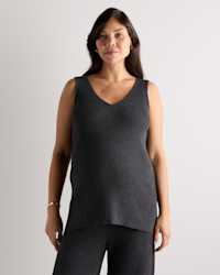 Quince Cotton Cashmere Maternity and Nursing V-Neck Tank - Maternity in Heather Charcoal.