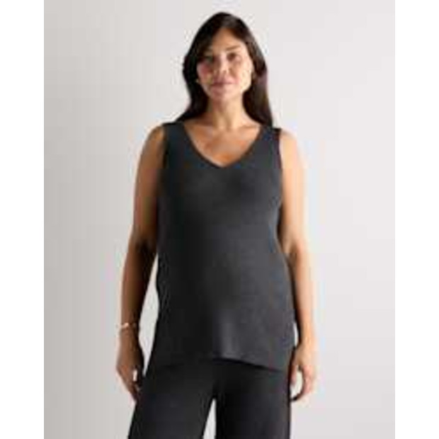 Quince Cotton Cashmere Maternity and Nursing V-Neck Tank - Maternity in Heather Charcoal.