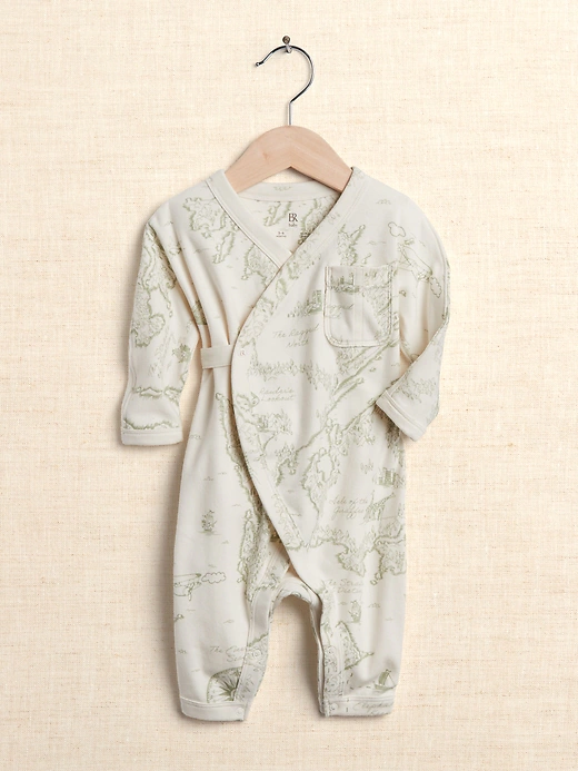 Baby Essentials Supima Wrap One-Piece in Map Print - $45.00.