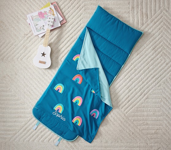 Pottery Barn Kids Mackenzie Turquoise Rainbows Chenille Nap Mat - $79.00.