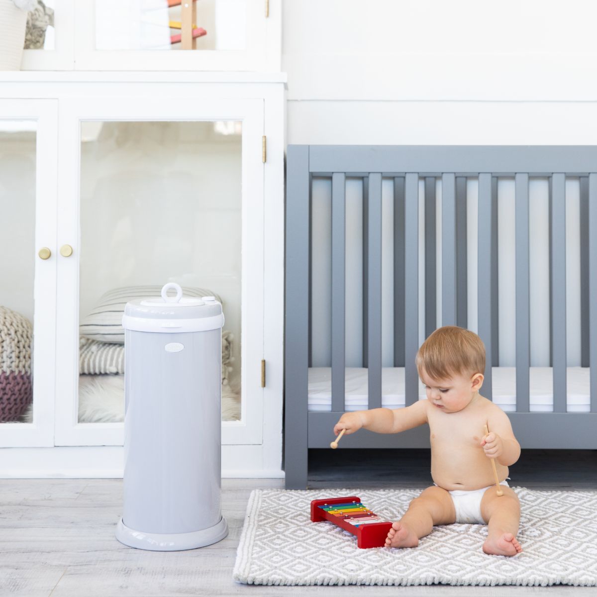 Ubbi Stainless Steel Diaper Pail - Grey.