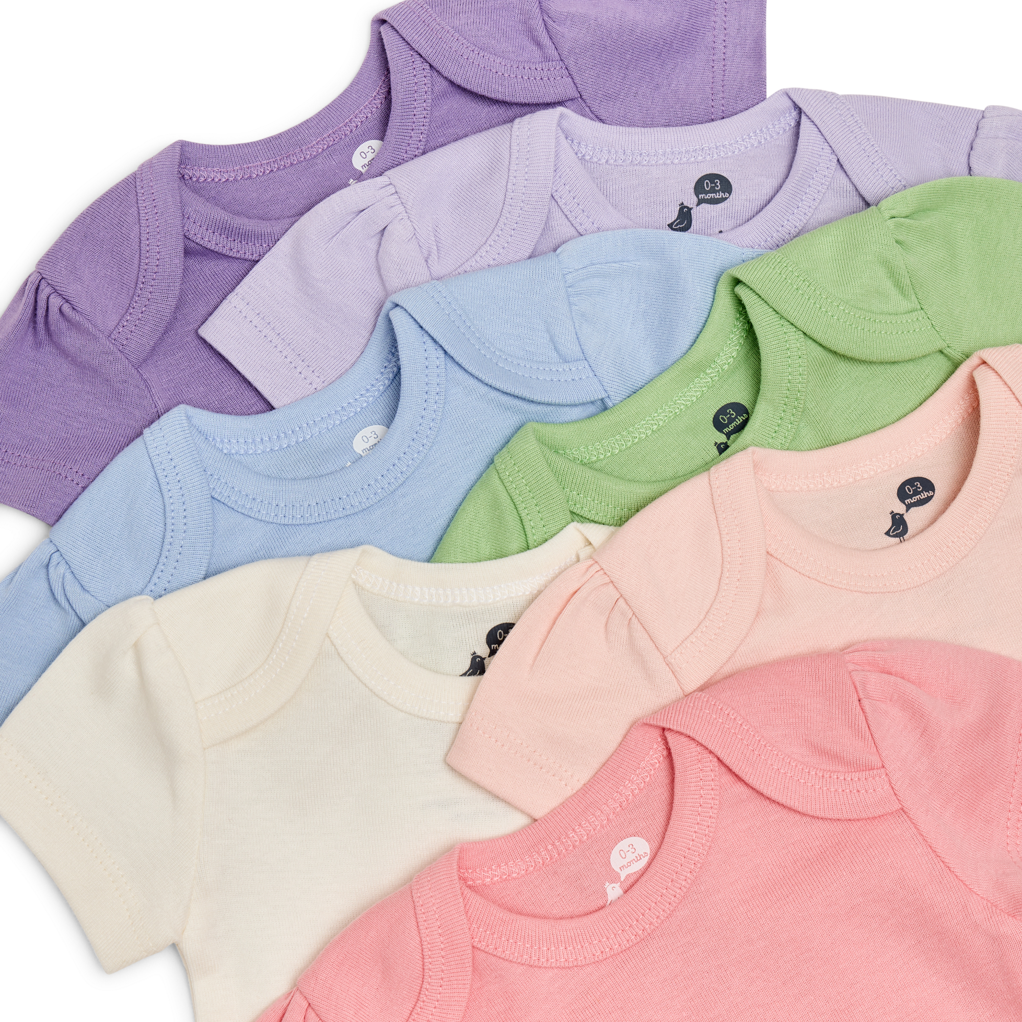 Small Story Organic Cotton Solid Short Sleeve Bodysuit (7 Pack) - Soft Rainbow, 3-6 M.
