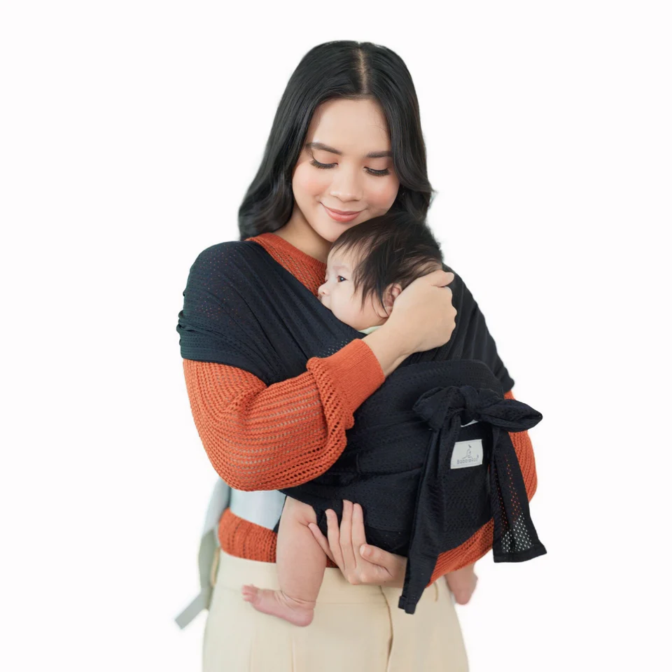 BabbleRoo Baby Wraps Carrier - Baby Essentials Baby Sling Carrier, Secure & Comfortable, Breathable, Easy-to-use, Adjustable XS to XL, Promoting Parent-Child Bonding, Black
