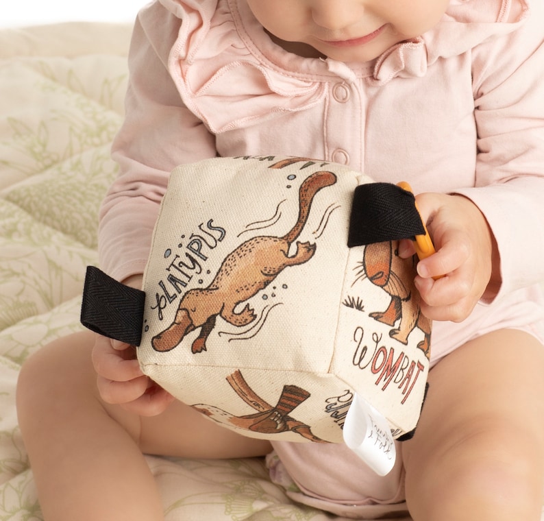 Finch and Folk Organic Soft Block Rattle Toy.