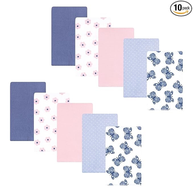 Hudson Baby Unisex Baby Cotton Flannel Burp Cloths 10-Pack.