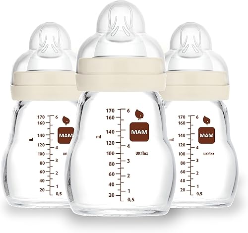 MAM Feel Good Slow Flow Premium Glass Baby Bottles (3-Pack).