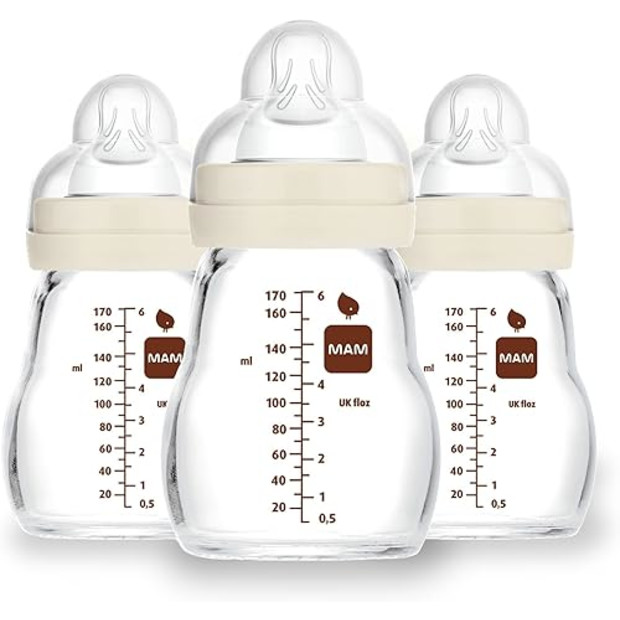 MAM Feel Good Slow Flow Premium Glass Baby Bottles (3-Pack).