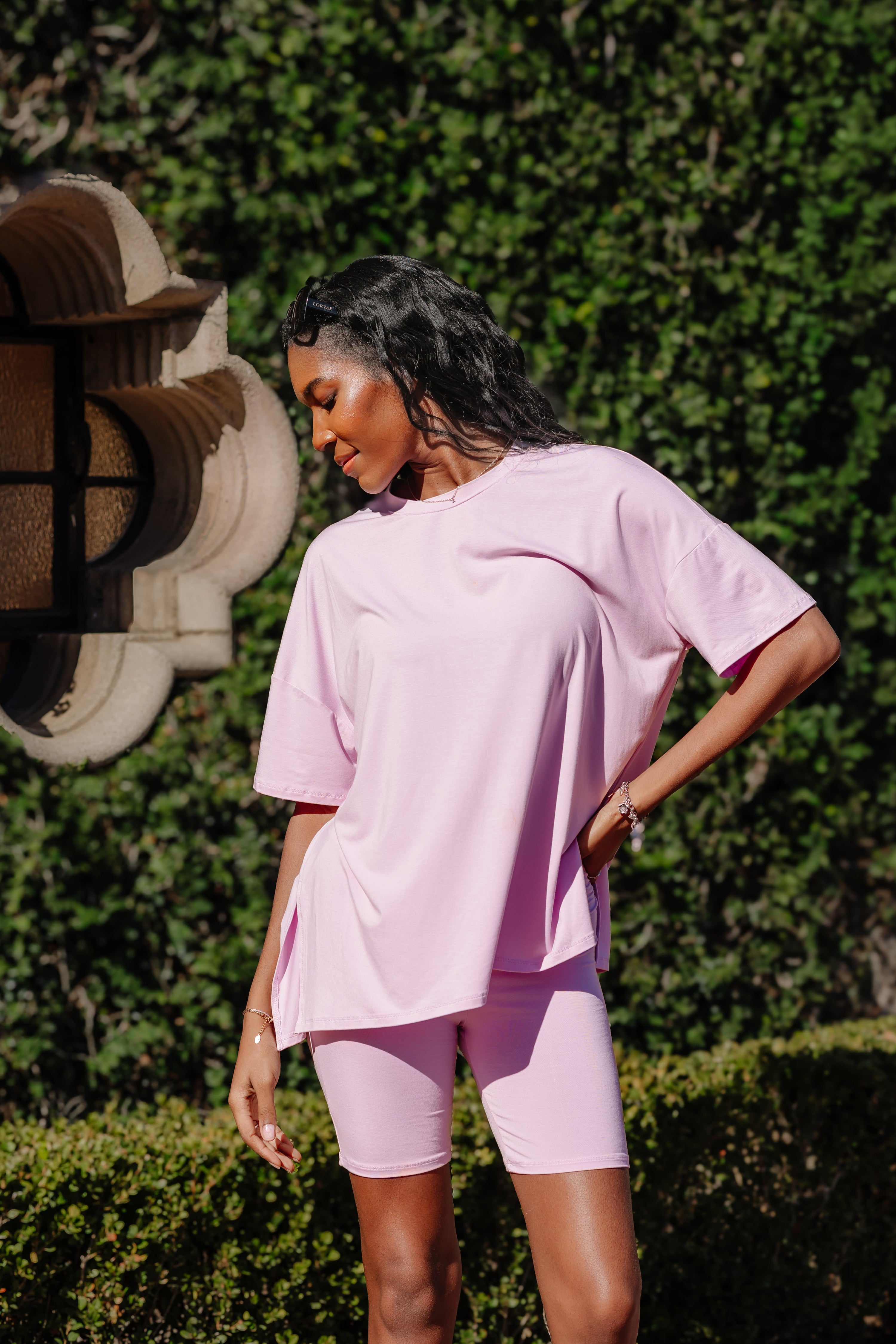 Bamboo Women’s Biker Short Set in Thistle.