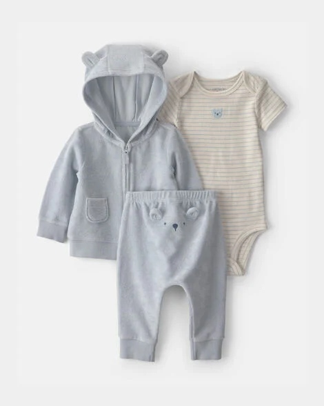 Baby 3-Piece Bear Terry Short-Sleeve Layering Set.