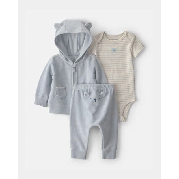 Baby 3-Piece Bear Terry Short-Sleeve Layering Set.