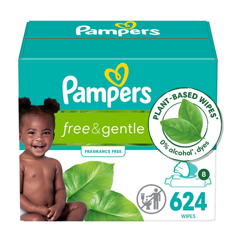 Pampers Ultra Clean Baby Wipes (Previously 'Free & Gentle'), 99% Water, Hypoallergenic, Unscented, 100% Plant Based, Plastic-Free, 624 Baby Wipes Total (8X Flip-Top Packs) [Packaging May Vary]
