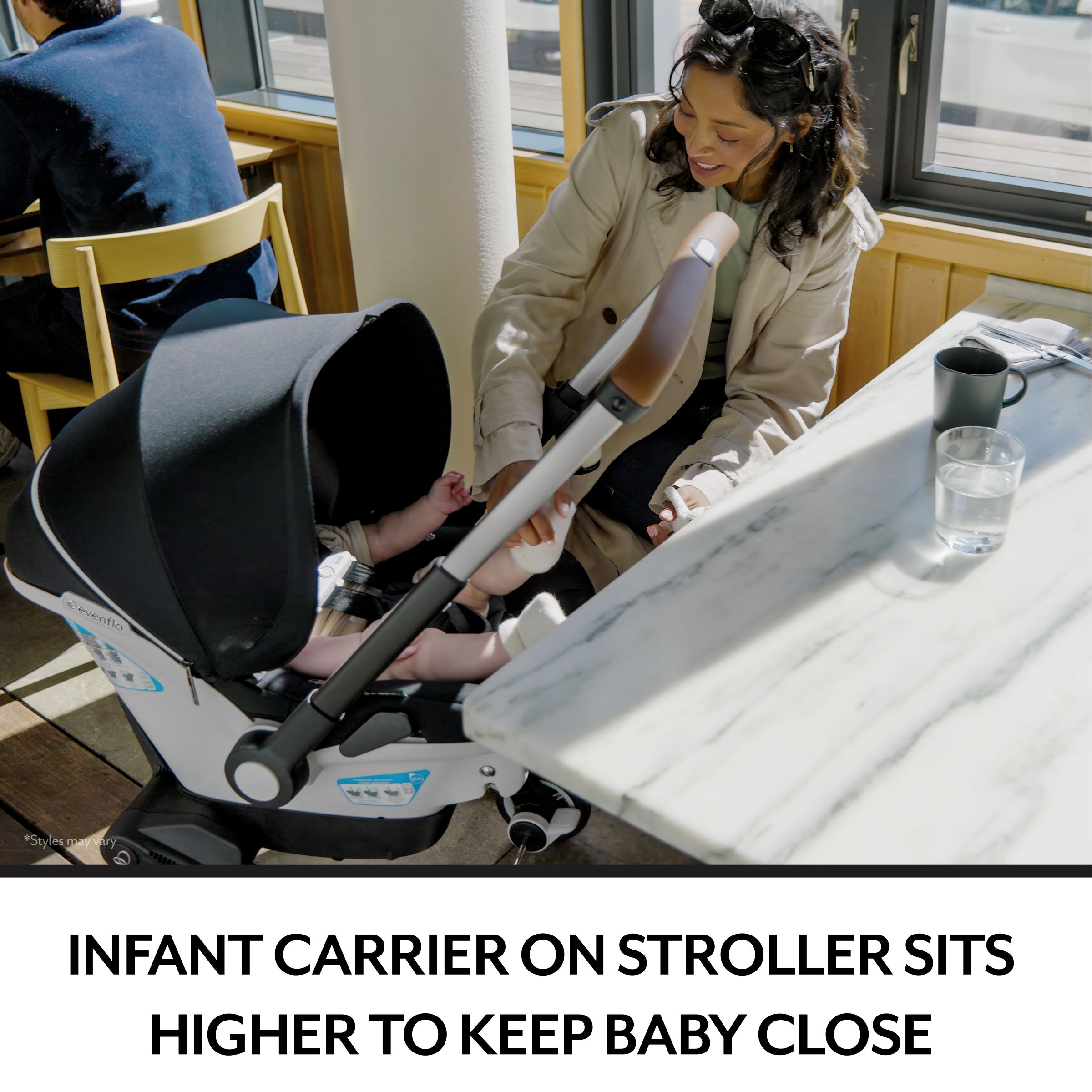 Evenflo Gold Shyft DualRide Infant Car Seat Stroller Combo w Carryall Storage & Extended Canopy - Quartz With Green & Gentle Fabric.