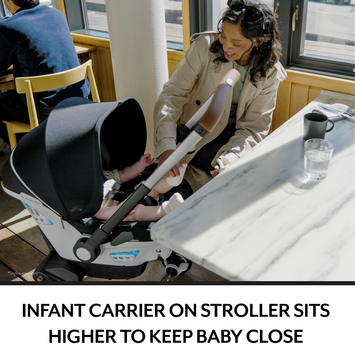 Evenflo Gold Shyft DualRide Infant Car Seat Stroller Combo w Carryall Storage & Extended Canopy - Quartz With Green & Gentle Fabric.