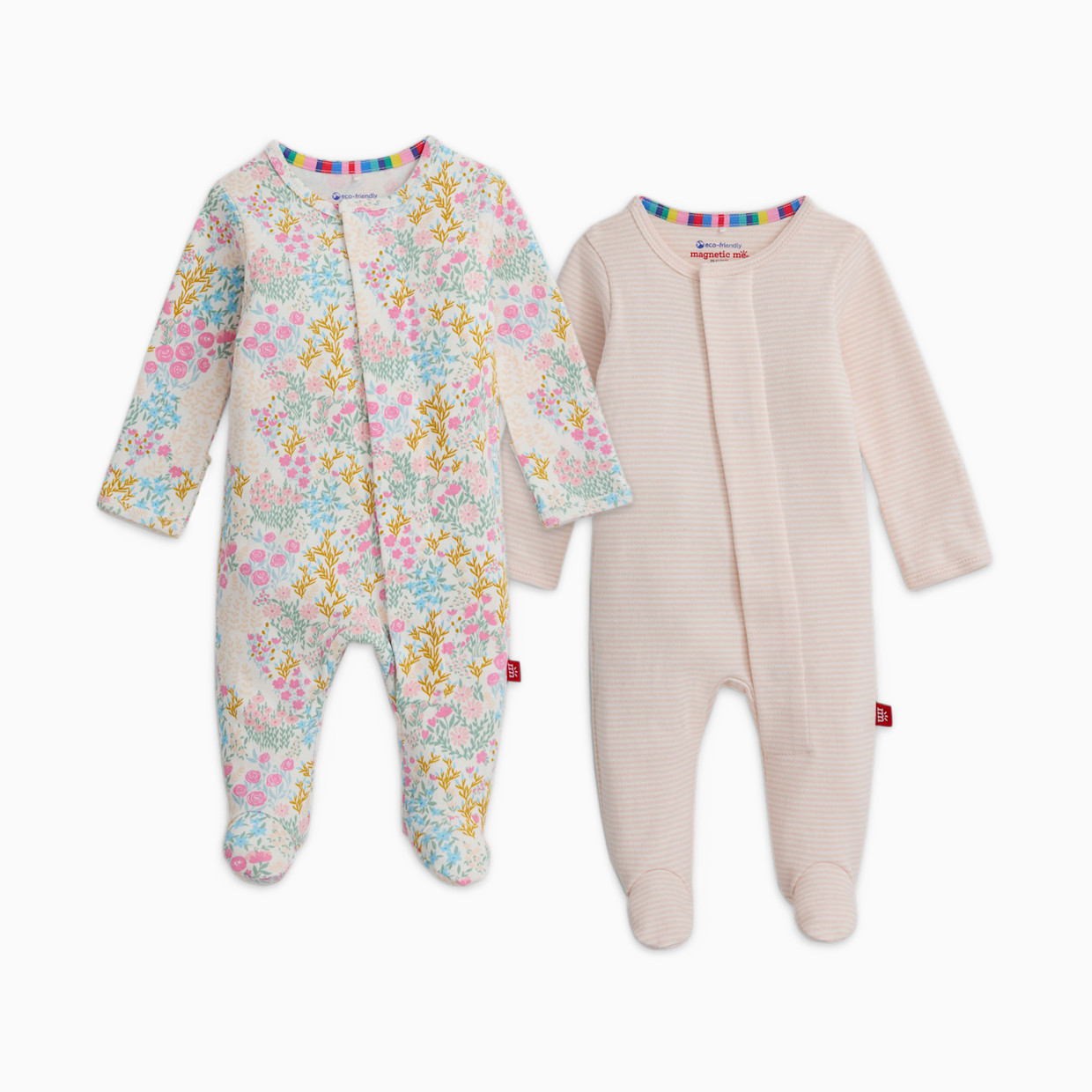 Magnetic Me Organic Cotton Magnetic Footie 2 Pack Bundle - Pink Assorted, 0-3 M.
