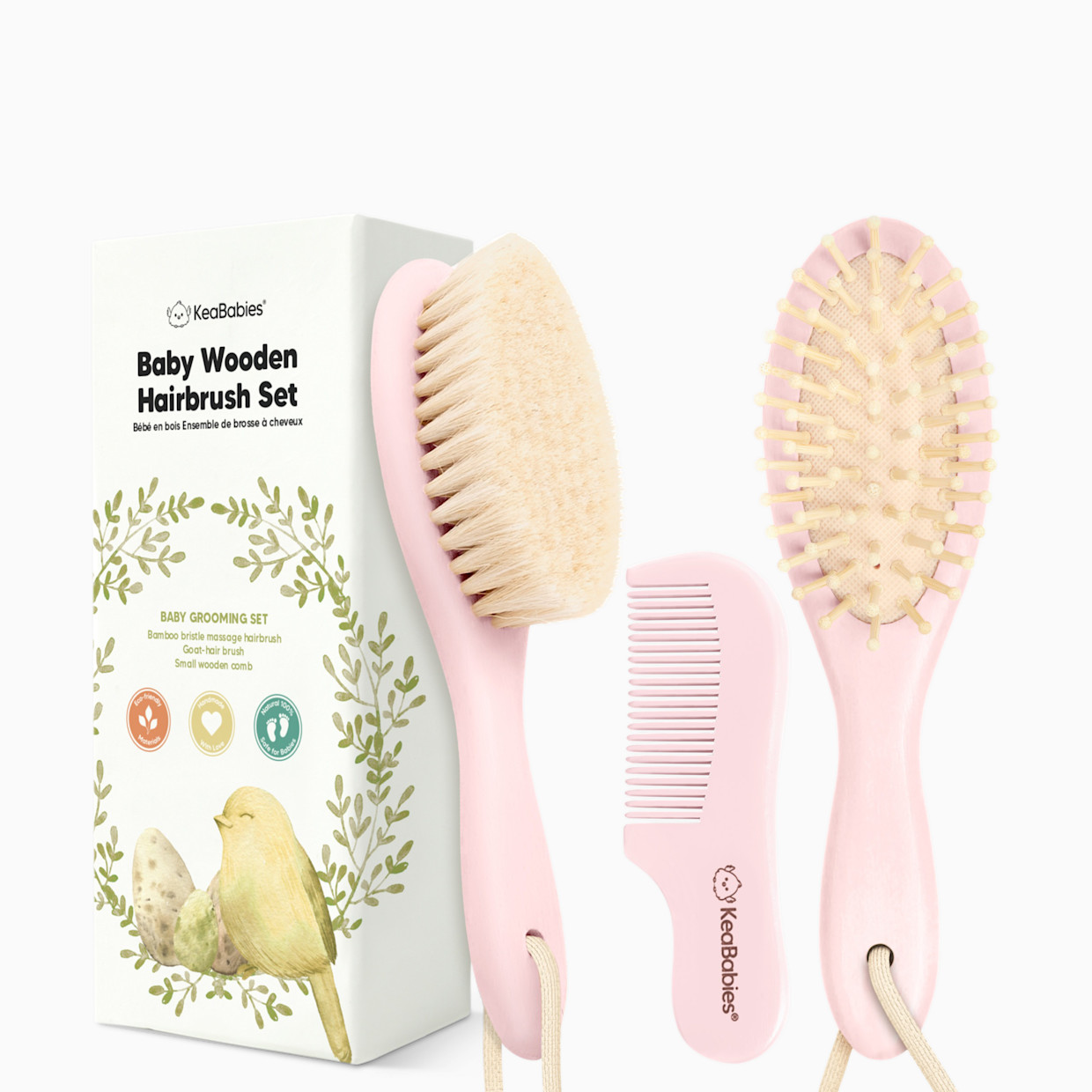 KeaBabies Baby Hairbrush Set - Blush.