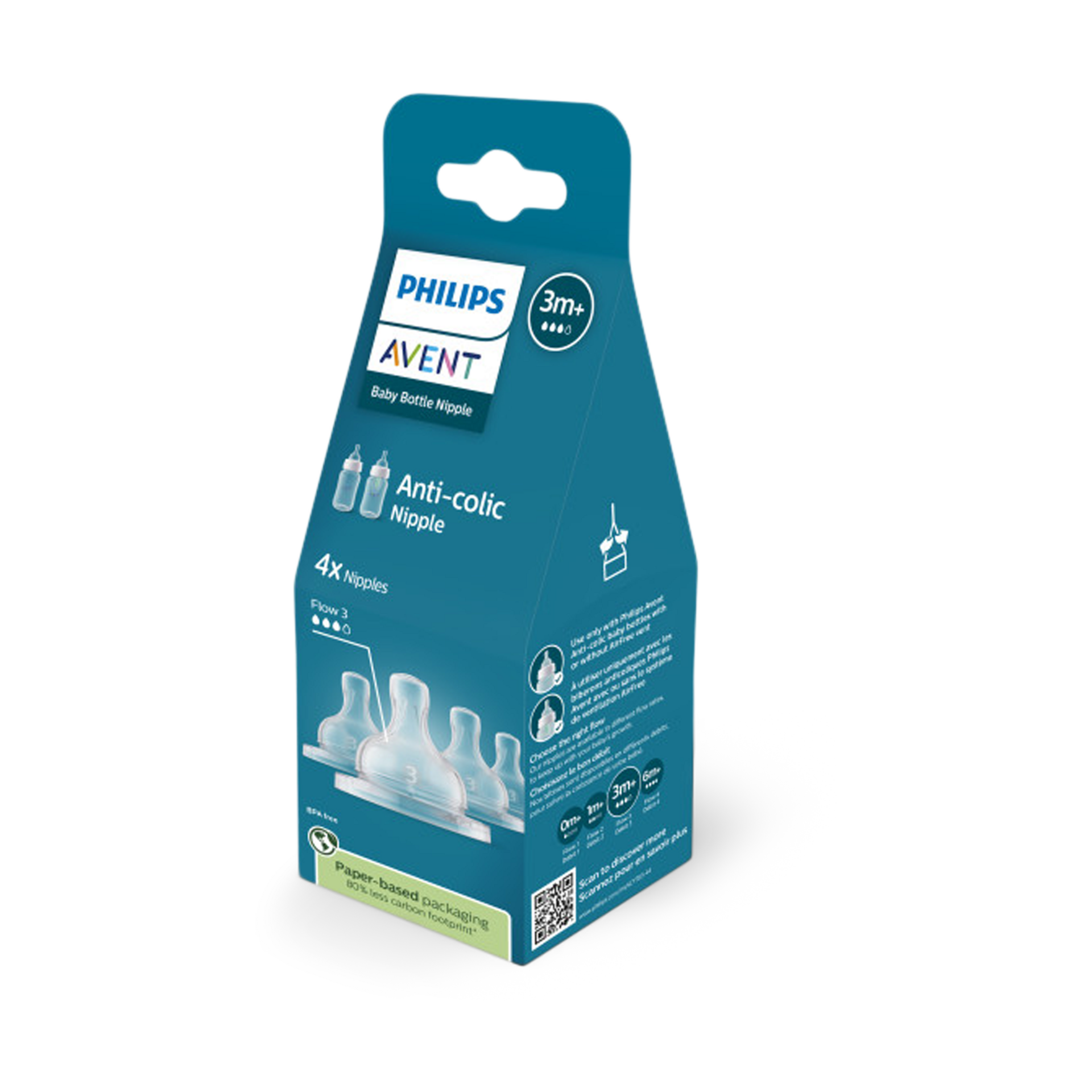 Philips Avent Anti-Colic Baby Bottle Nipples (4 Pack) - Level 3.