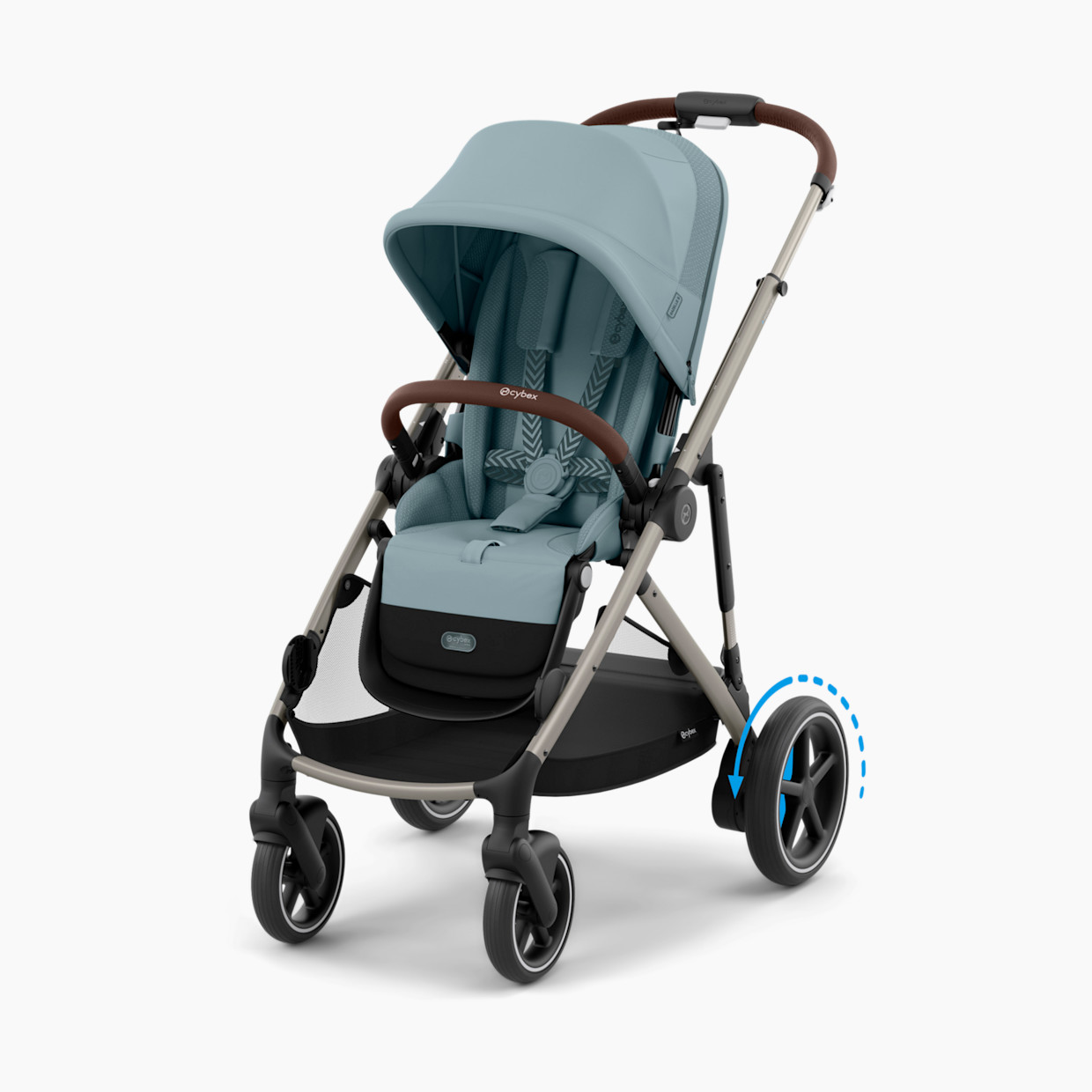 Cybex eGazelle S Electronic Assist Stroller - Taupe Frame/Stormy Blue Seat.