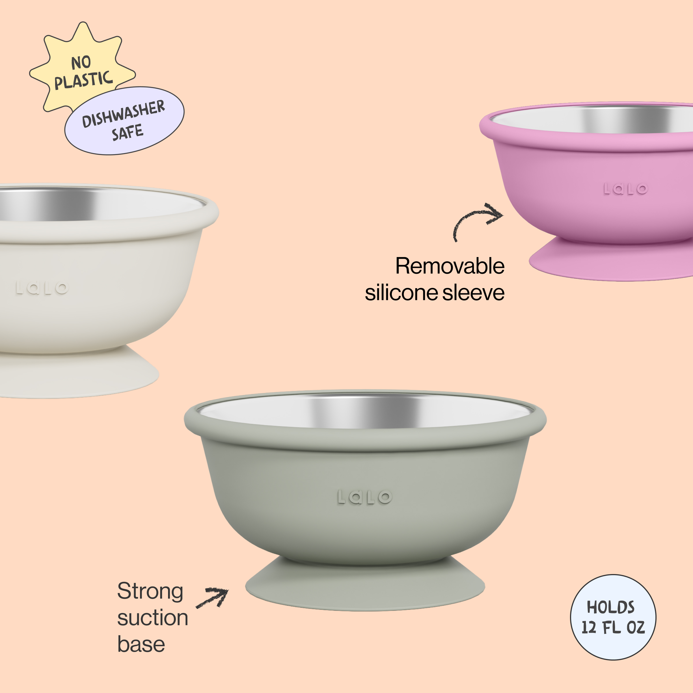 Lalo Stainless Steel Suction Bowl - Sage.