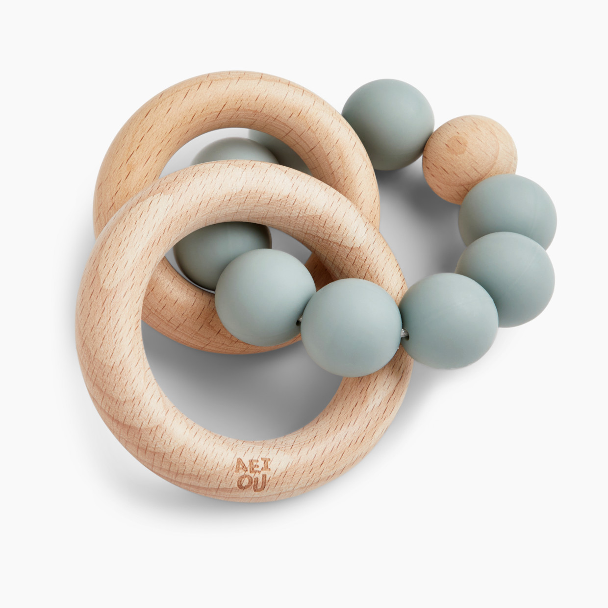 AEIOU Silicone & Wood Multi-Ring Teether - Sage.