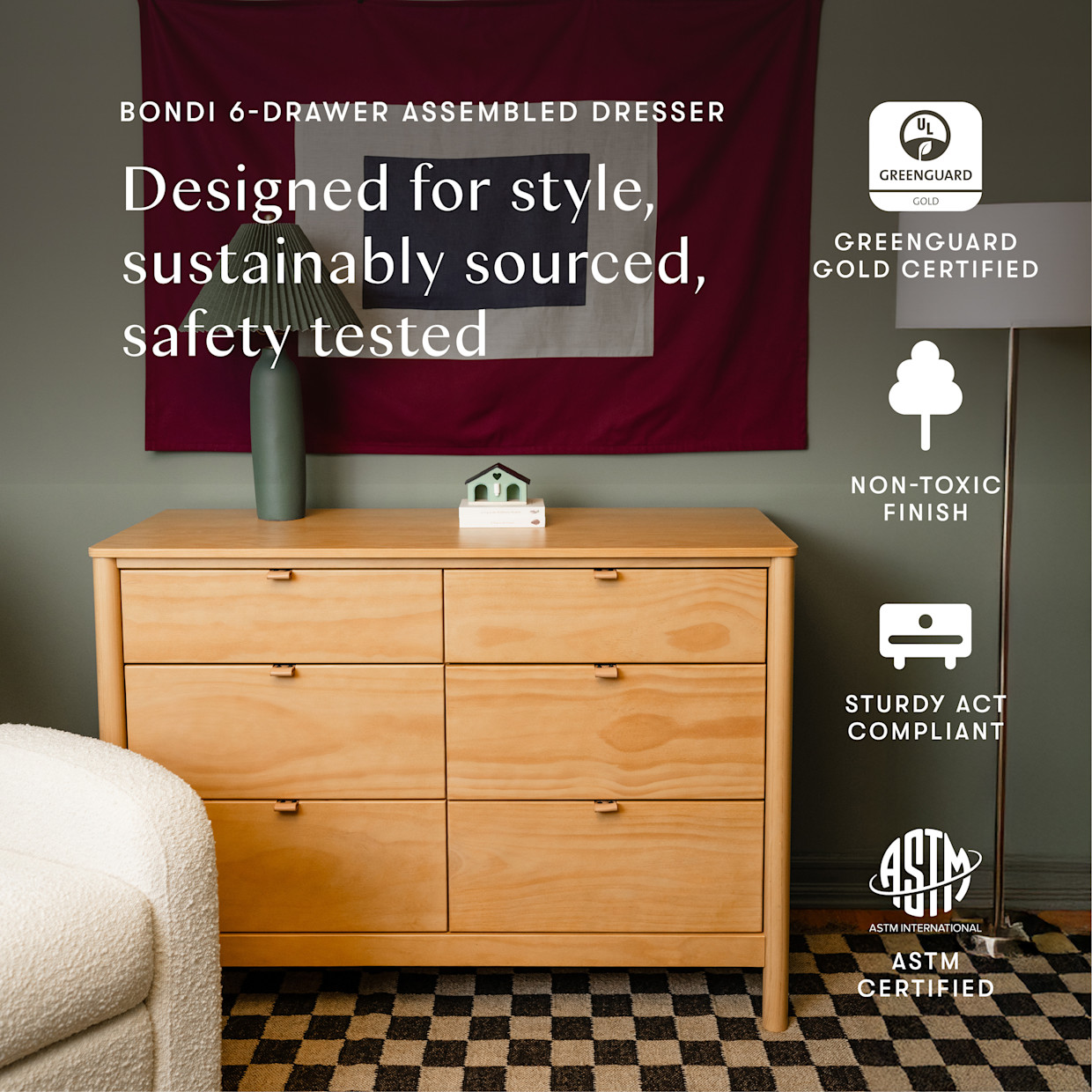 babyletto Bondi 6-Drawer Assembled Dresser - Honey.