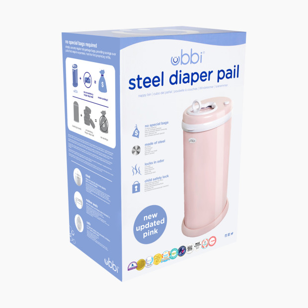 Ubbi Steel Diaper Pail - Blush Pink.