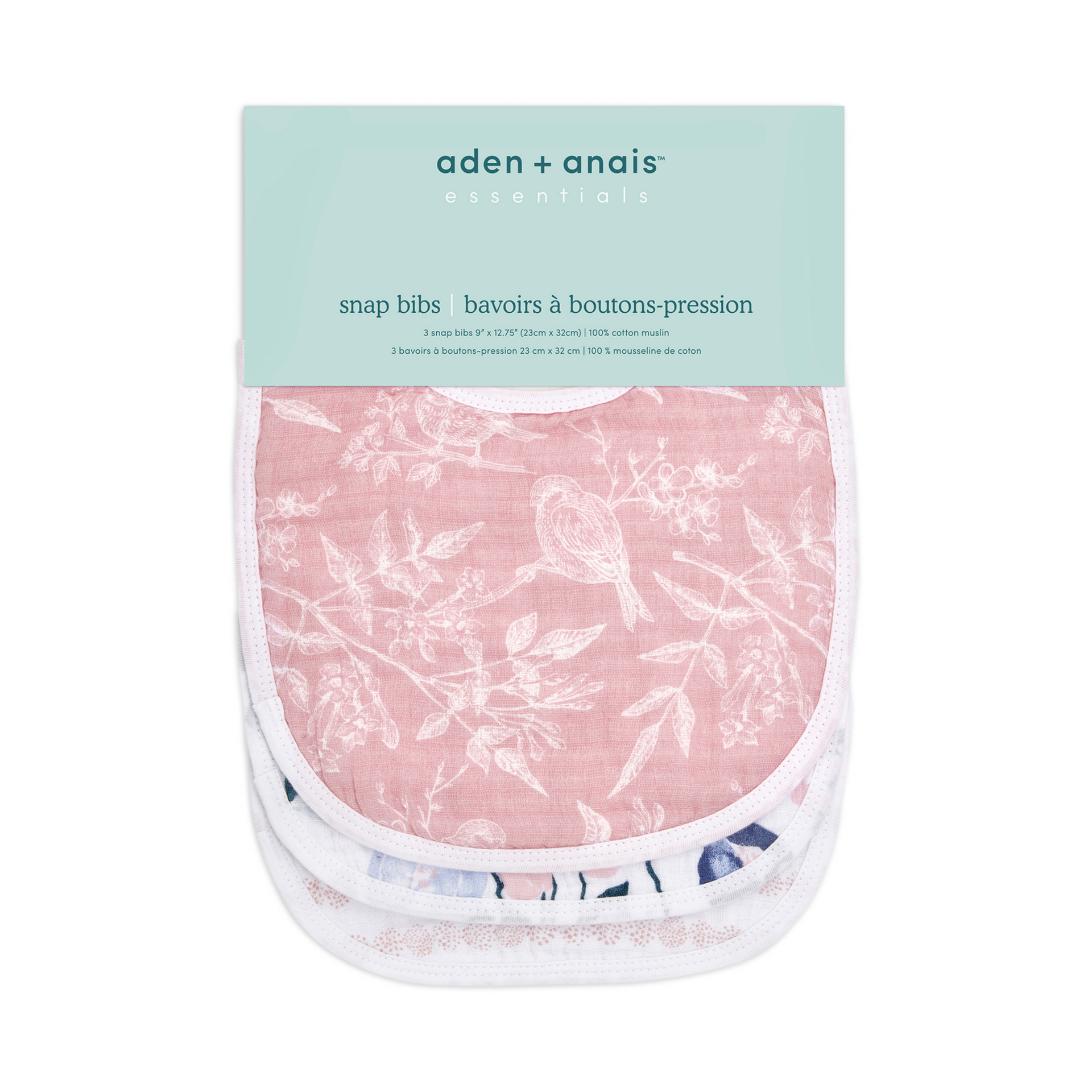 Aden + Anais Essentials Cotton Muslin Snap Bib (3 Pack) Flowers Bloom