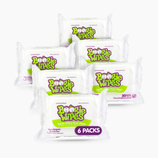 Boogie Boogie Wipes Saline Nose Wipes (6 Pack) - White, Unscented, 30.