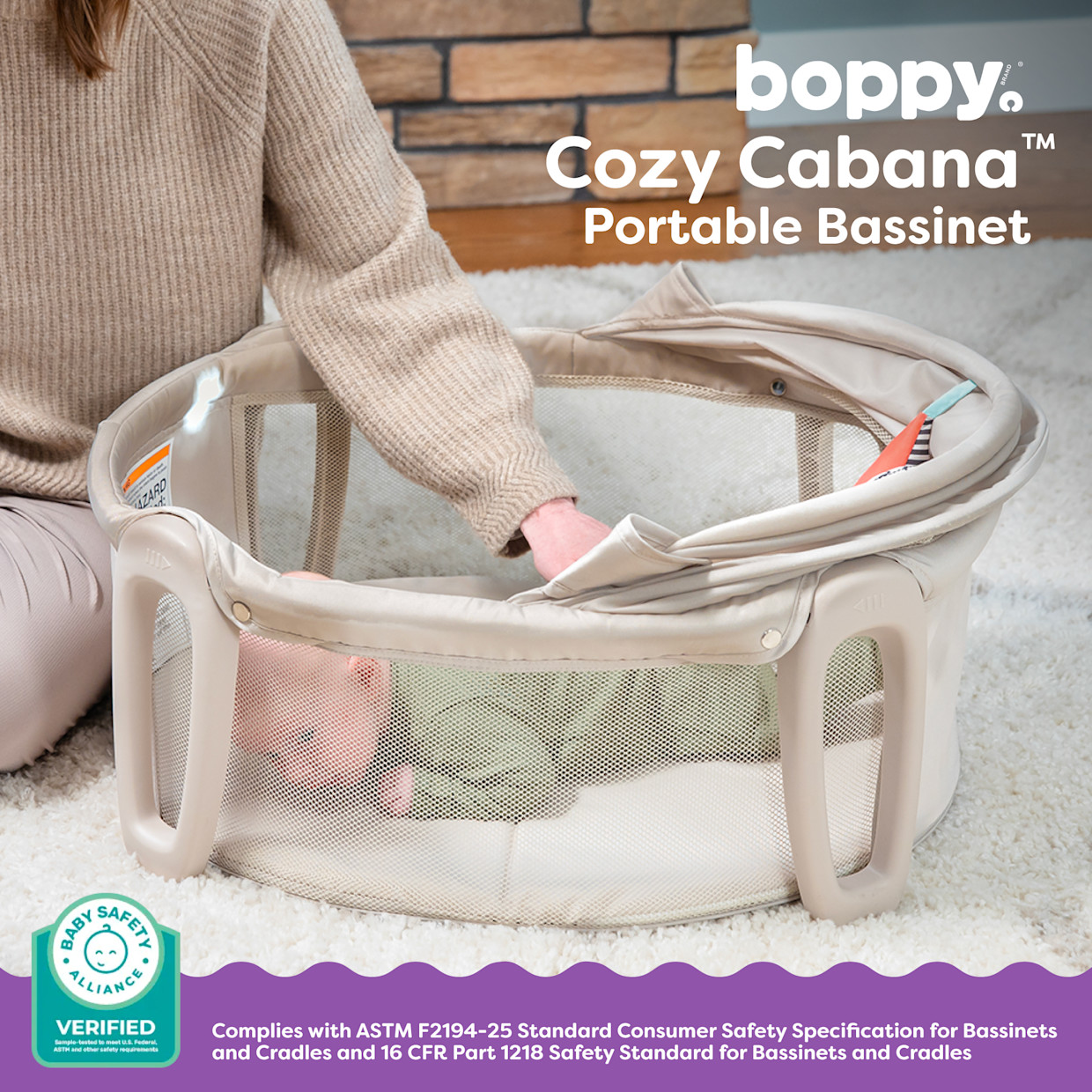 Boppy Cozy Cabana Portable Bassinet with Canopy - Oatmeal.